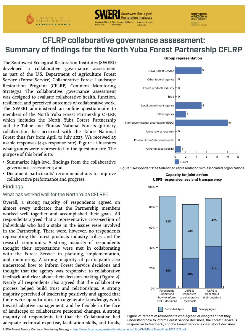 CFLRP collaborative governance assessment: Summary of findings for the North Yuba Forest Partnership CFLRP